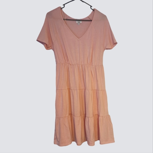 Sunset&Sixth tiered casual light pink polyester/rayon summer dress woman's large - Picture 1 of 4